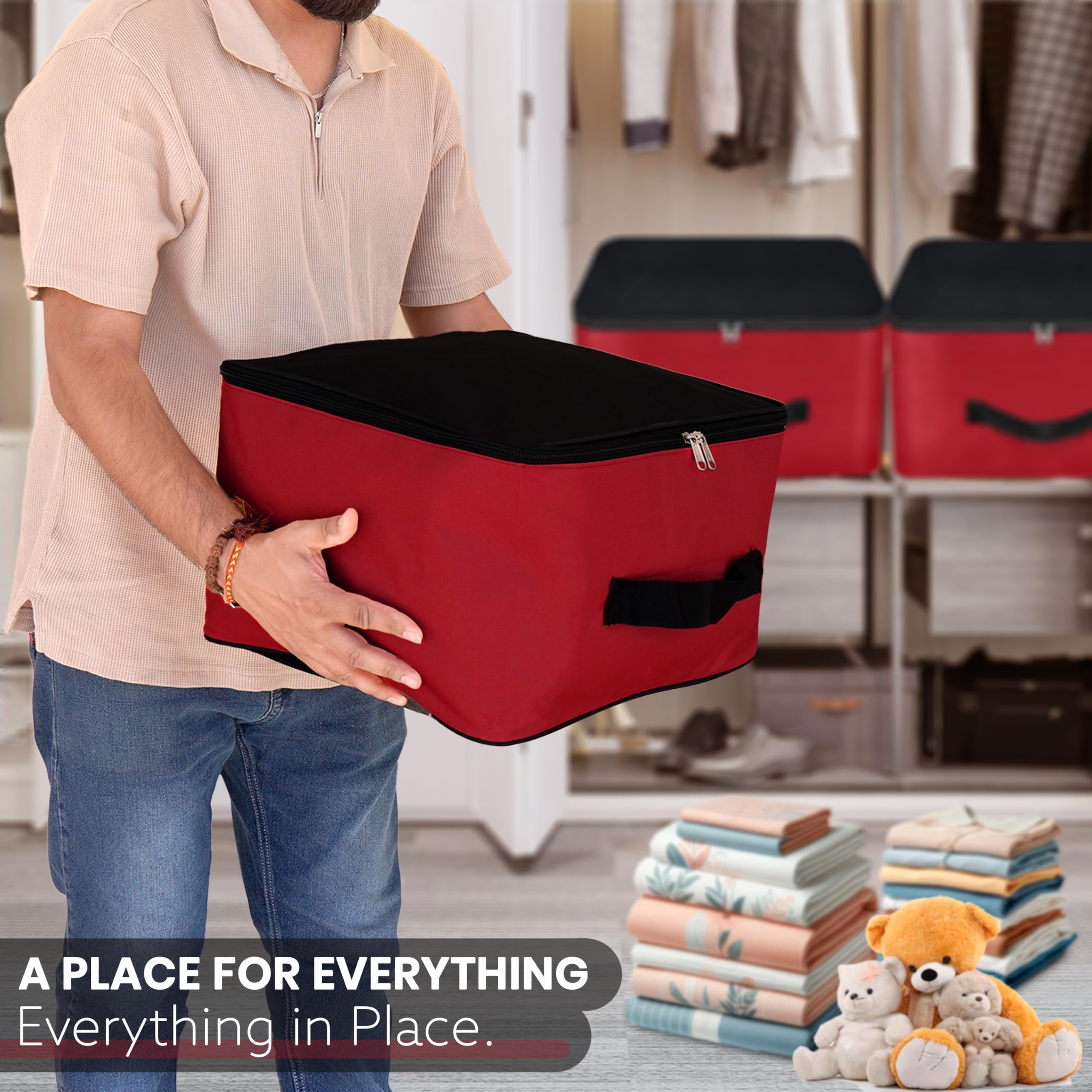 Storite 5 Pack Nylon Underbed Moisture Proof Wardrobe Organizer Storage Bag For Clothes With Zipper Closure And Handle Square -